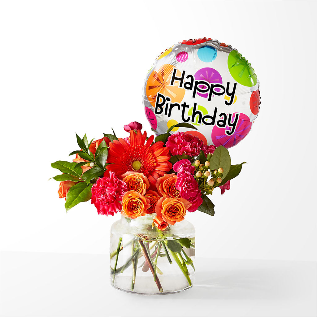 Fiesta Bouquet with Birthday Balloon – Flower Garden Florist, Fort Worth TX