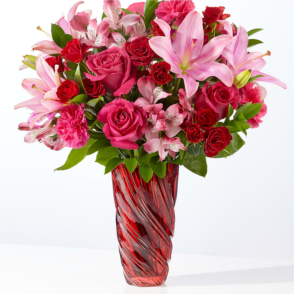 In Love Bouquet with Luxe Swirl Vase – Flower Garden Florist, Fort Worth TX