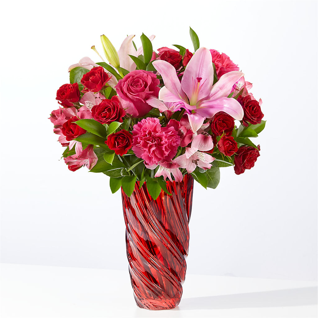In Love Bouquet with Luxe Swirl Vase – Flower Garden Florist, Fort Worth TX