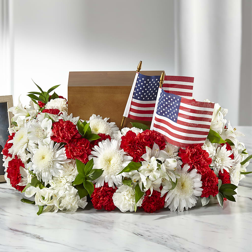 Spirit of Patriotism Cremation Adornment – Flower Garden Florist, Fort Worth TX