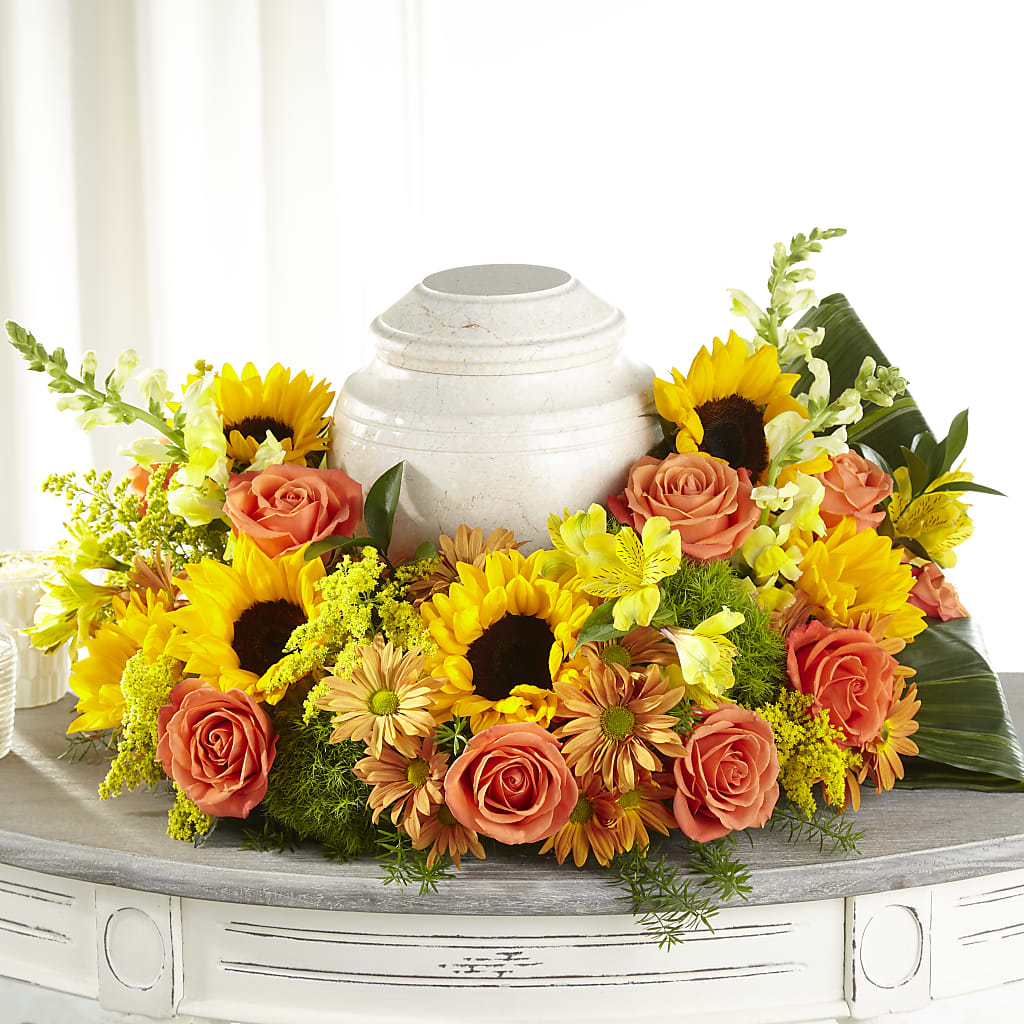Faithful Sunflower Cremation Adornment – Flower Garden Florist, Fort Worth TX