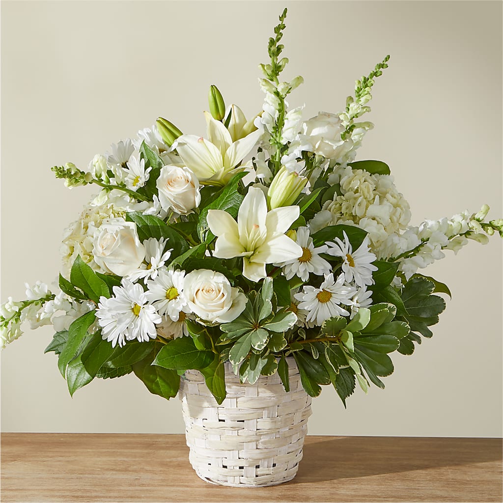 Ivory Elegance Floral Basket – Flower Garden Florist, Fort Worth TX