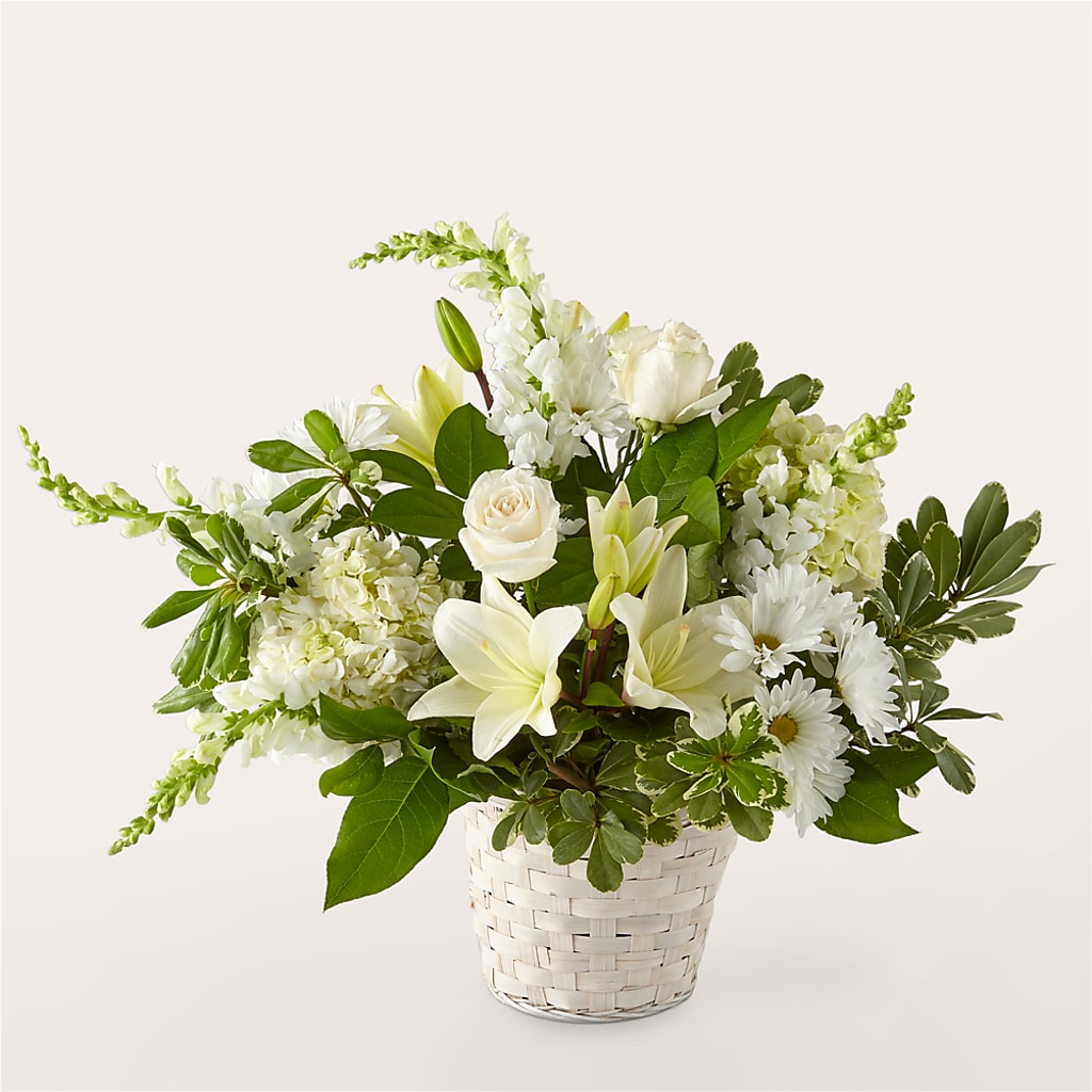 Ivory Elegance Floral Basket – Flower Garden Florist, Fort Worth TX