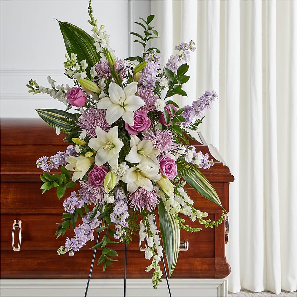 Grateful Hearts Standing Spray – Flower Garden Florist, Fort Worth TX