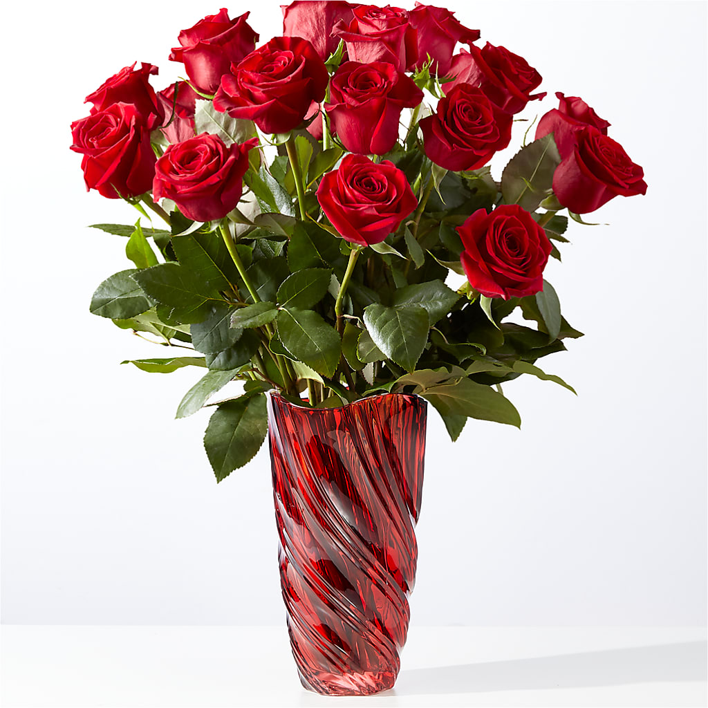 Classic Love Red Rose Bouquet with Luxe Swirl Vase – Flower Garden Florist, Fort Worth TX