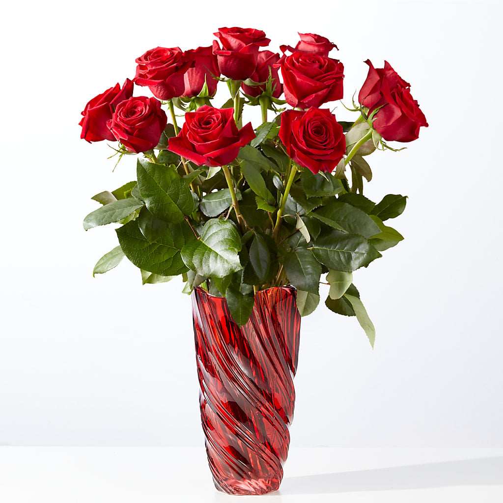 Classic Love Red Rose Bouquet with Luxe Swirl Vase – Flower Garden Florist, Fort Worth TX