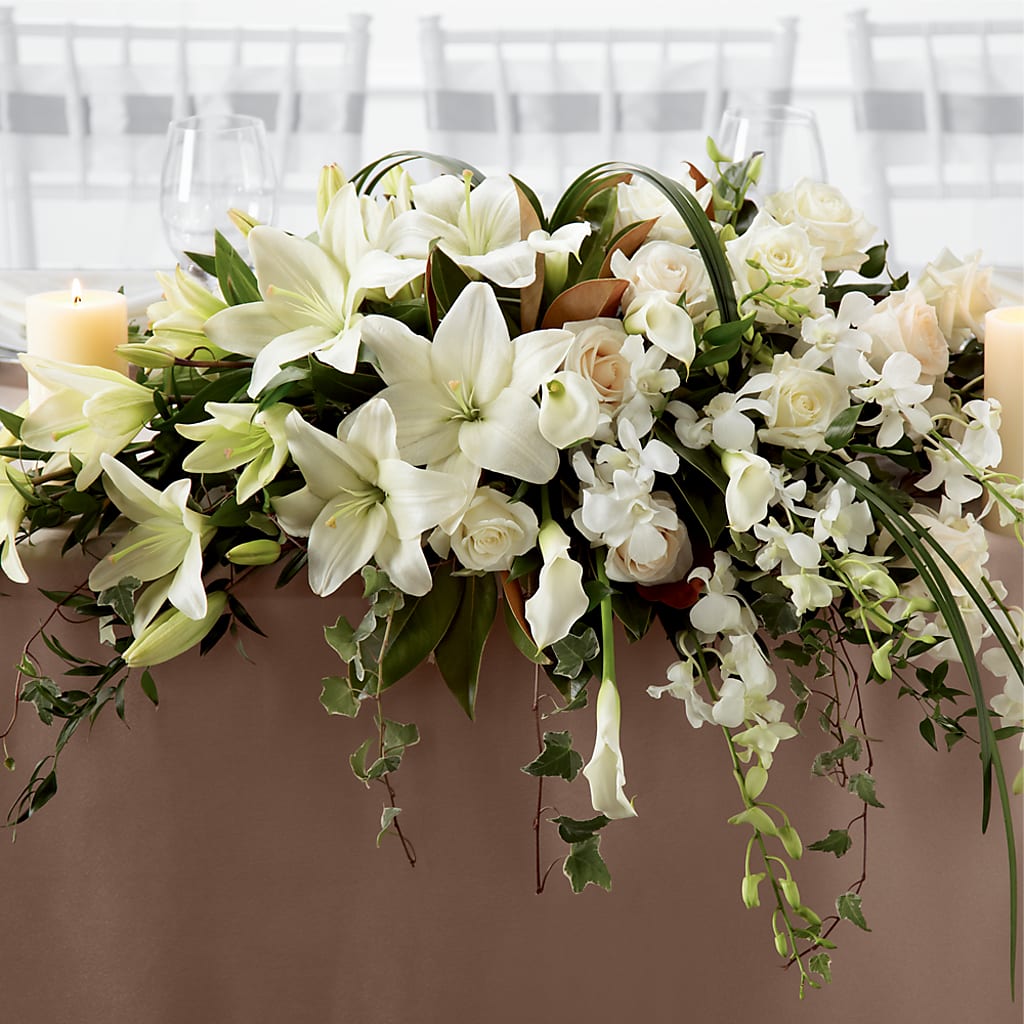 White Linen Arrangement – Flower Garden Florist, Fort Worth TX