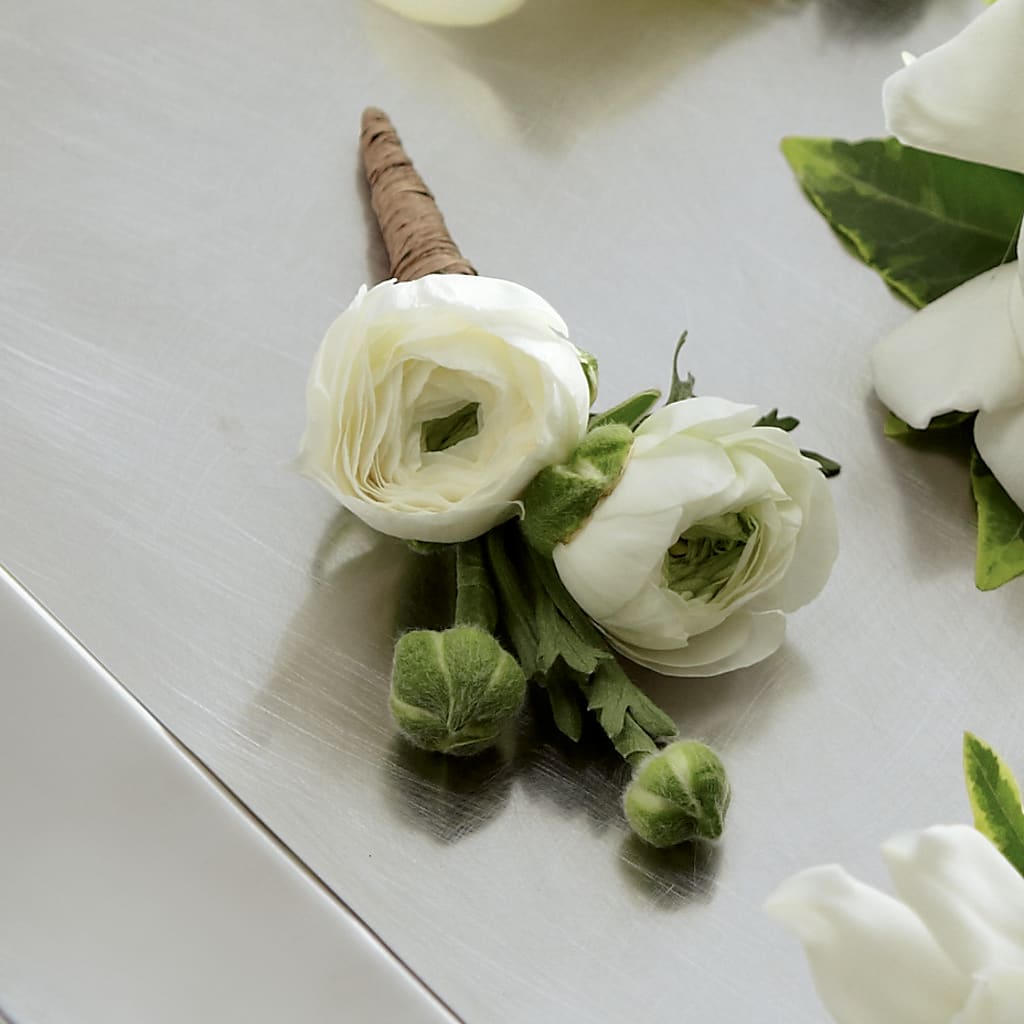 White Ranunculus Boutonniere – Flower Garden Florist, Fort Worth TX