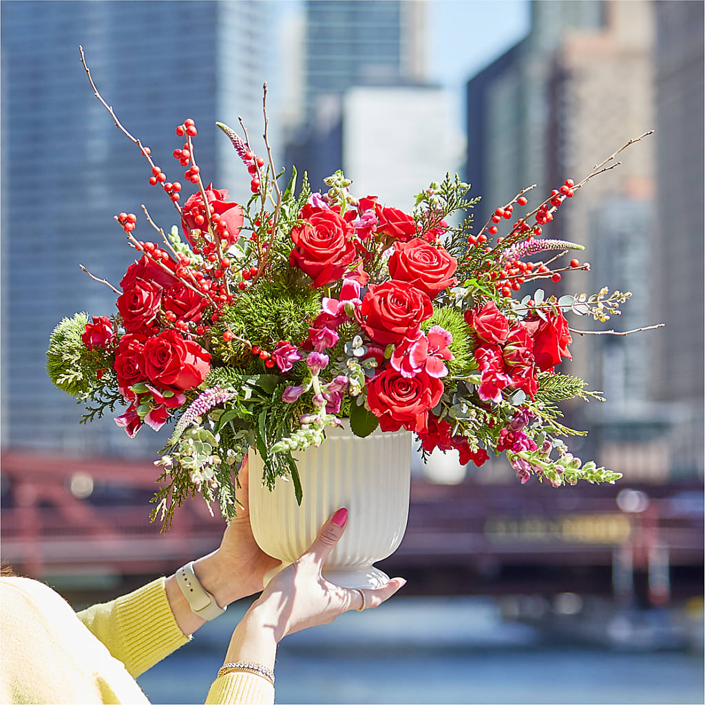 Big Red Bow Bouquet –  Flower Garden Florist, Fort Worth TX