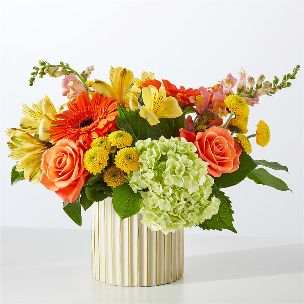Autumn Sunshine Bouquet with Ivory Vase –  Flower Garden Florist, Fort Worth TX