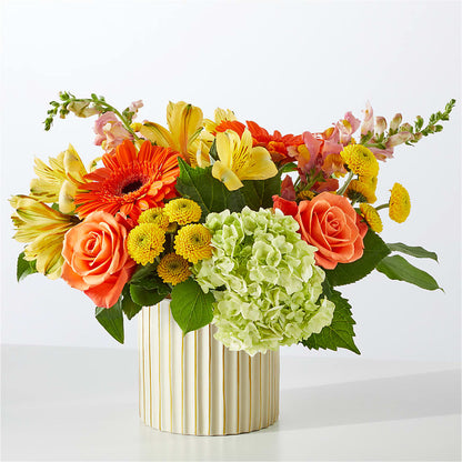 Autumn Sunshine Bouquet with Ivory Vase –  Flower Garden Florist, Fort Worth TX