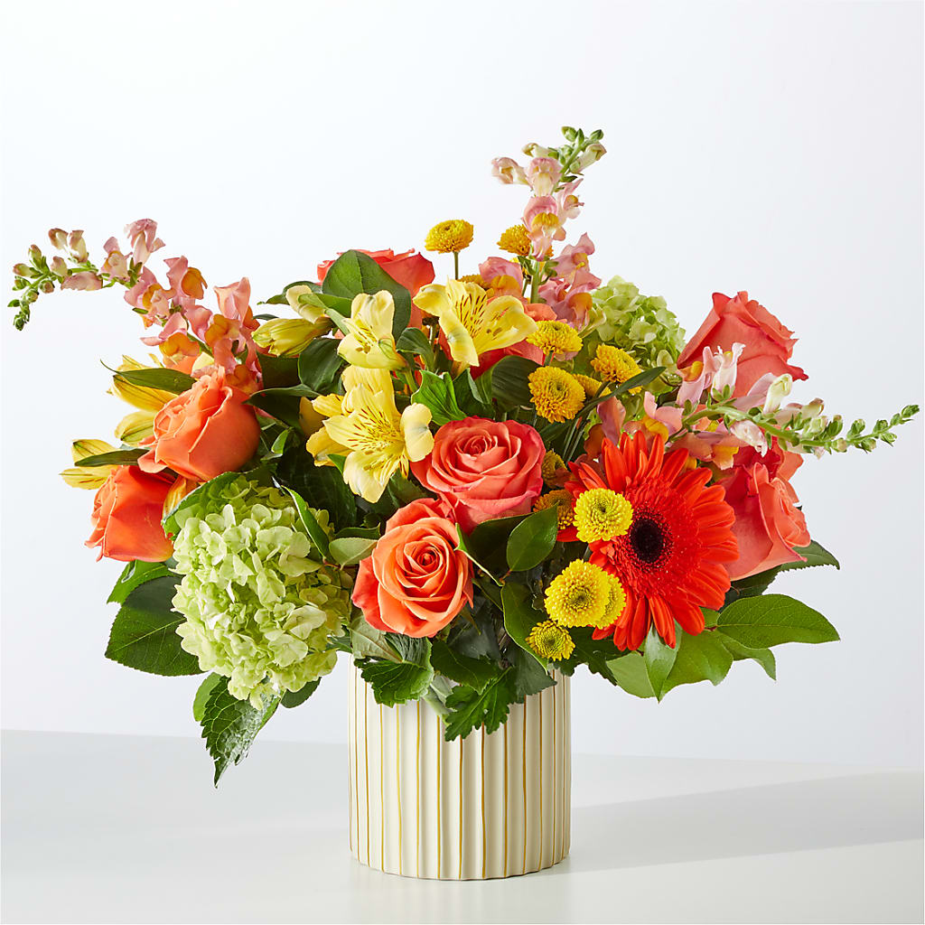 Autumn Sunshine Bouquet with Ivory Vase –  Flower Garden Florist, Fort Worth TX