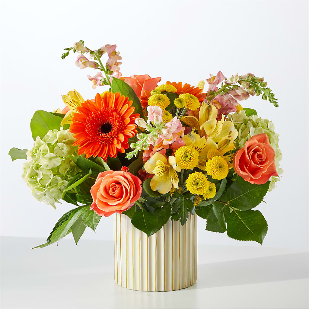 Autumn Sunshine Bouquet with Ivory Vase –  Flower Garden Florist, Fort Worth TX