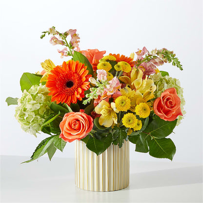 Autumn Sunshine Bouquet with Ivory Vase –  Flower Garden Florist, Fort Worth TX