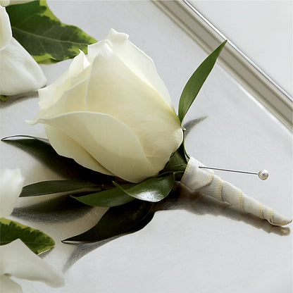 White Rose Boutonniere –  Flower Garden Florist, Fort Worth TX