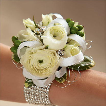 White Wedding Corsage –  Flower Garden Florist, Fort Worth TX